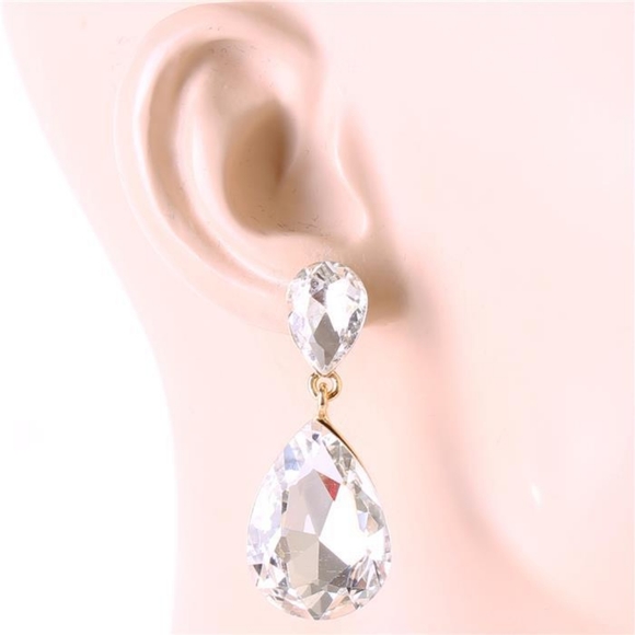 Gold Dangle Crystal Teardrop Earrings 1.75 Inch Cute Statement Jewelry Accessory - Picture 1 of 5